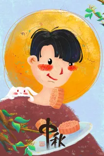中秋节主题小清新人物插画