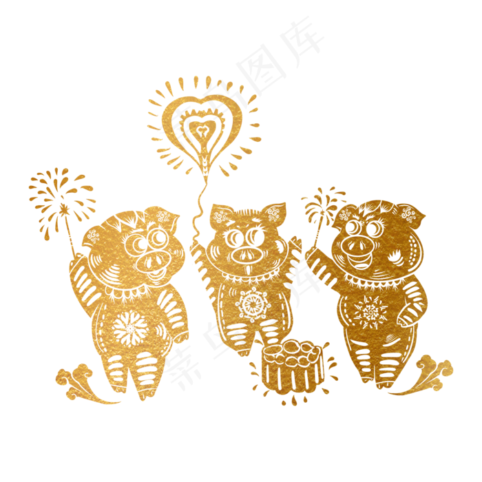 2019新年手绘卡通剪纸猪,免抠元素(2048X2048(DPI:132))psd模版下载