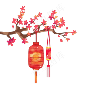 春季2020年树枝灯笼,免抠元素
