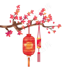 春季2020年树枝灯笼,免抠元素