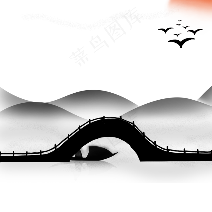 中国风山水小桥(2000X2000(DPI:300))psd模版下载