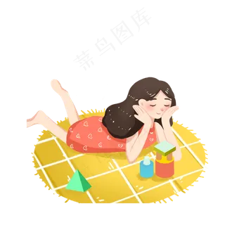 儿童节女孩玩积木PNG素材