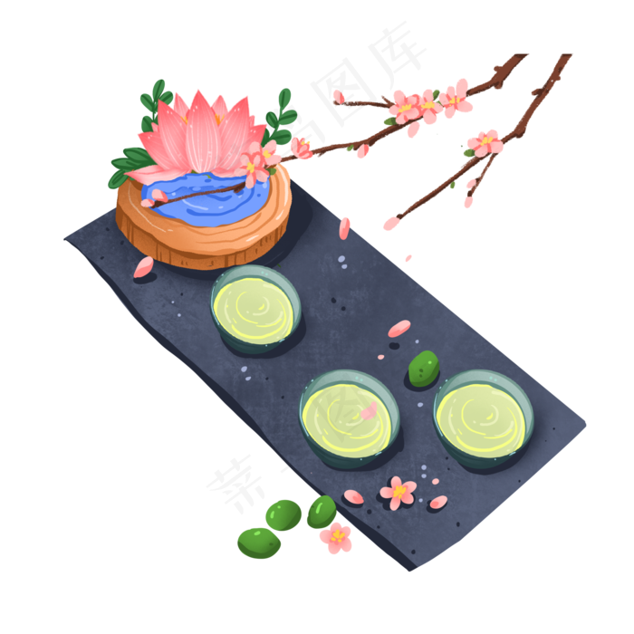 清明节唯美茶具免抠元素(2000X2000(DPI:300))psd模版下载