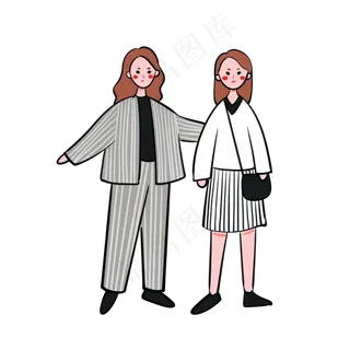 手绘卡通矢量简约3.8女生节闺蜜逛,免抠元素