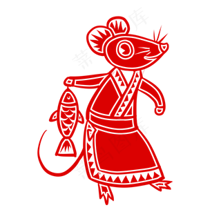 2020剪纸老鼠鼠年有鱼,免抠元素