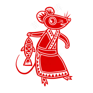 2020剪纸老鼠鼠年有鱼,免抠元素