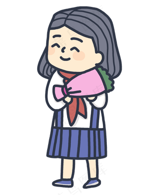 手持鲜花少先队员