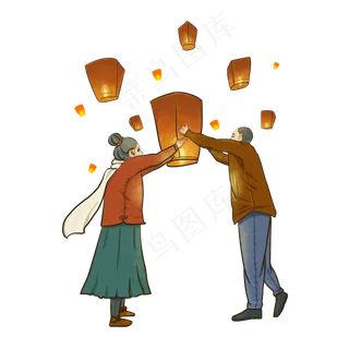 元宵节放孔明灯png下载,免抠元素
