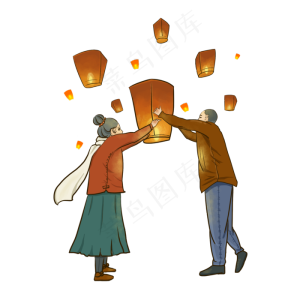 元宵节放孔明灯png下载,免抠元素