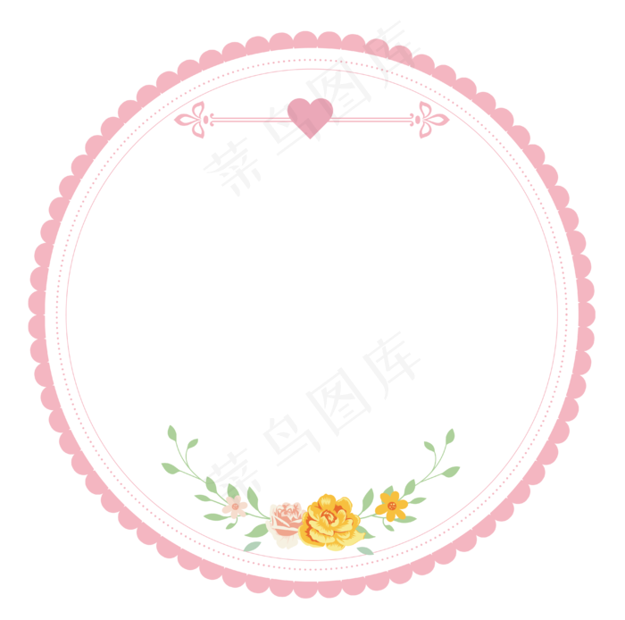 粉色蕾丝花边鲜花圆形矢量边框素,免抠元素