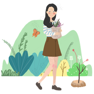 植树节拿着鲜花的女孩