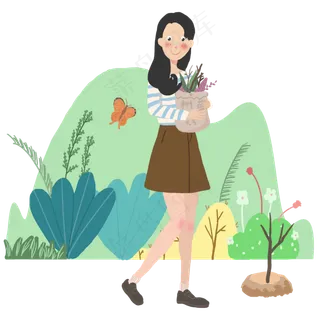 植树节拿着鲜花的女孩