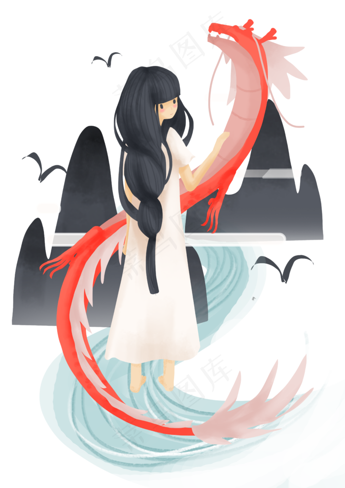 漂亮的小女孩和长龙,免抠元素(2480X3508(DPI:300))psd模版下载