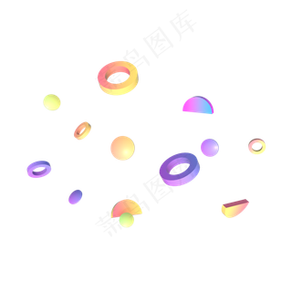 C4D立体几何图形漂浮装饰图案,免抠元素