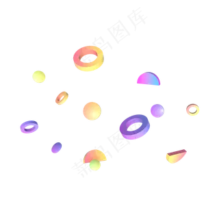 C4D立体几何图形漂浮装饰图案,免抠元素