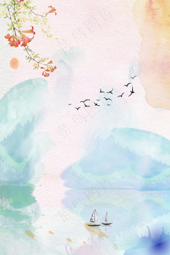 简约春天花草背景边框背景图片素材,背景元素