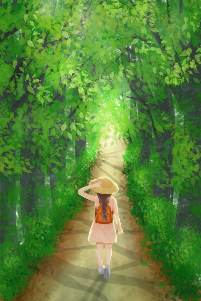 手绘女孩绿色森林中探险(3545X5315(DPI:300))psd模版下载