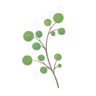 手绘绿色树木绿叶花草植物