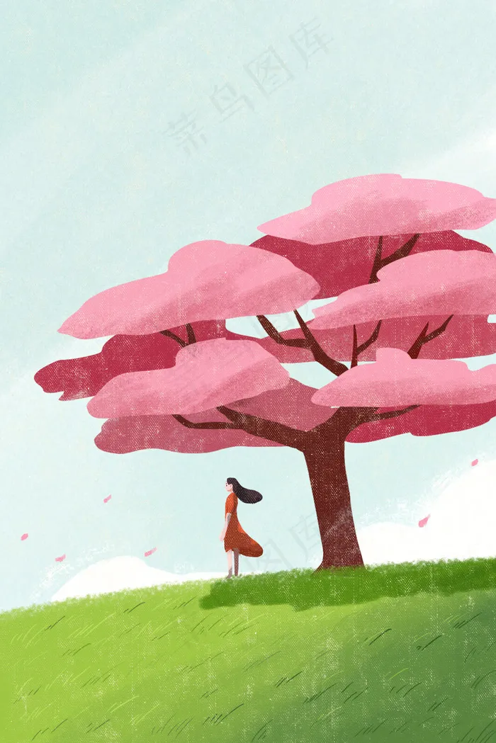 春天春游看樱花树