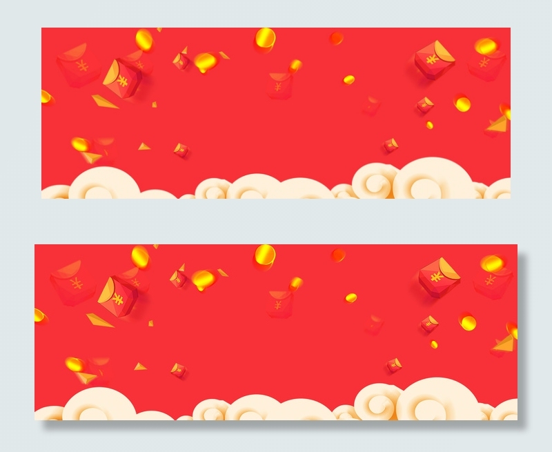 简约红色新年红包雨撒钱banner