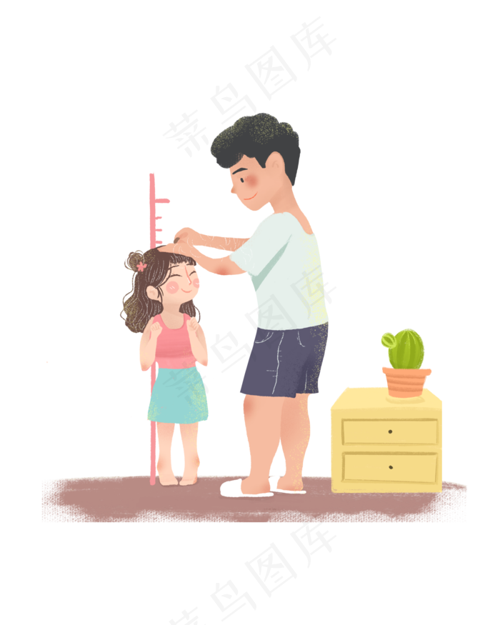 父亲节爸爸给女儿量身高png素材