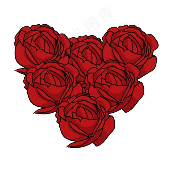 七夕节红色手绘卡通爱心玫瑰花束(2000X2000(DPI:300))psd模版下载