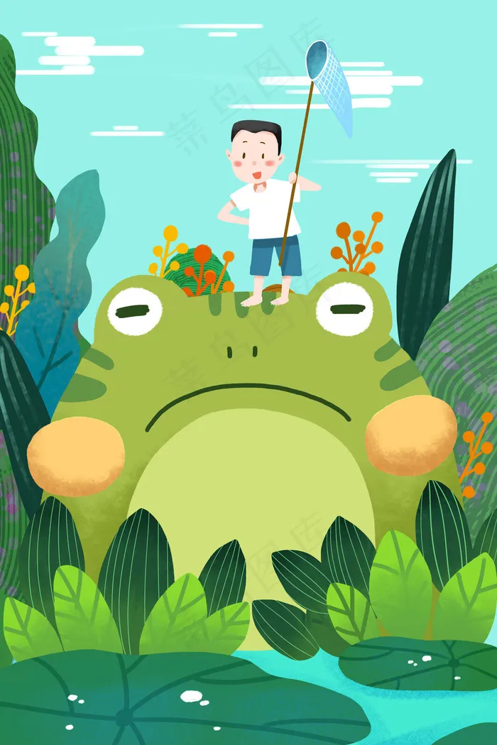 绿色系卡通手绘风立夏夏景配图