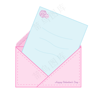 情人节可爱粉蓝色玫瑰信封矢量边