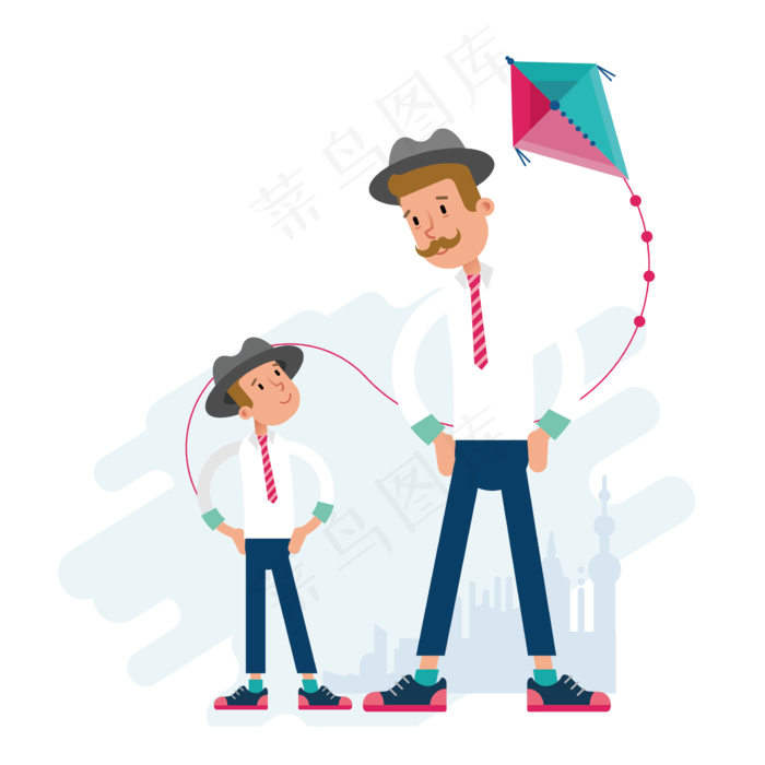 卡通放风筝的父子矢量素材(550X550)eps,ai矢量模版下载