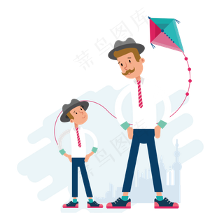 卡通放风筝的父子矢量素材