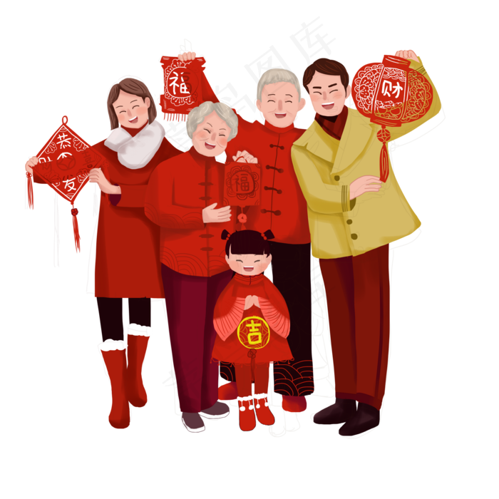 2019猪年春节阖家团聚拿剪纸原创,免抠元素