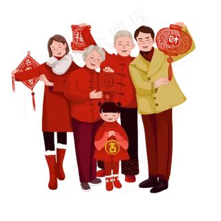 2019猪年春节阖家团聚拿剪纸原创,免抠元素