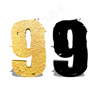 数字9金色黑色岩石
