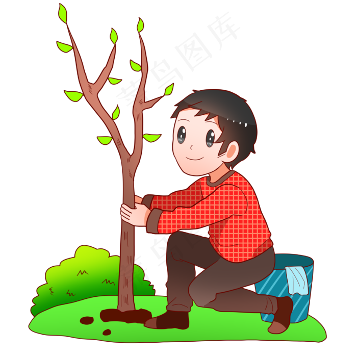 植树节种树的小男孩