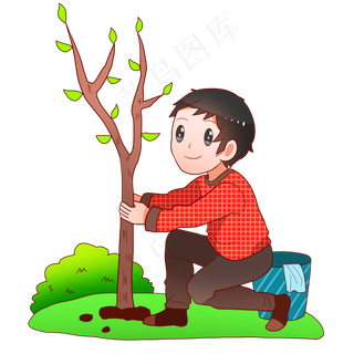 植树节种树的小男孩