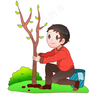 植树节种树的小男孩
