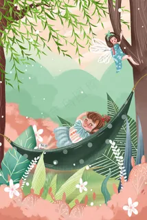 夏天儿童郊游手绘