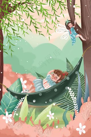 夏天儿童郊游手绘