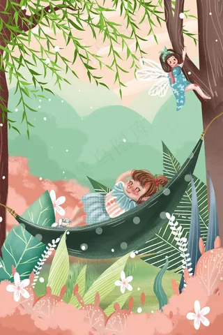 夏天儿童郊游手绘