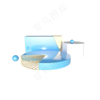 C4D立体电商小清新蓝色系活动展台,免抠元素