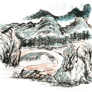 传统山水画山涧石桥
