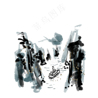 水墨山水远帆免抠插图