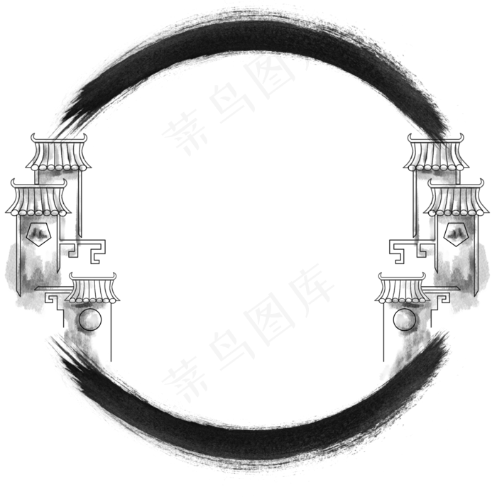 古风水墨中国风花纹边框市井建筑(2000X2000(DPI:300))psd模版下载