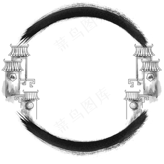 古风水墨中国风花纹边框市井建筑