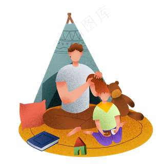 父亲给孩子梳头发