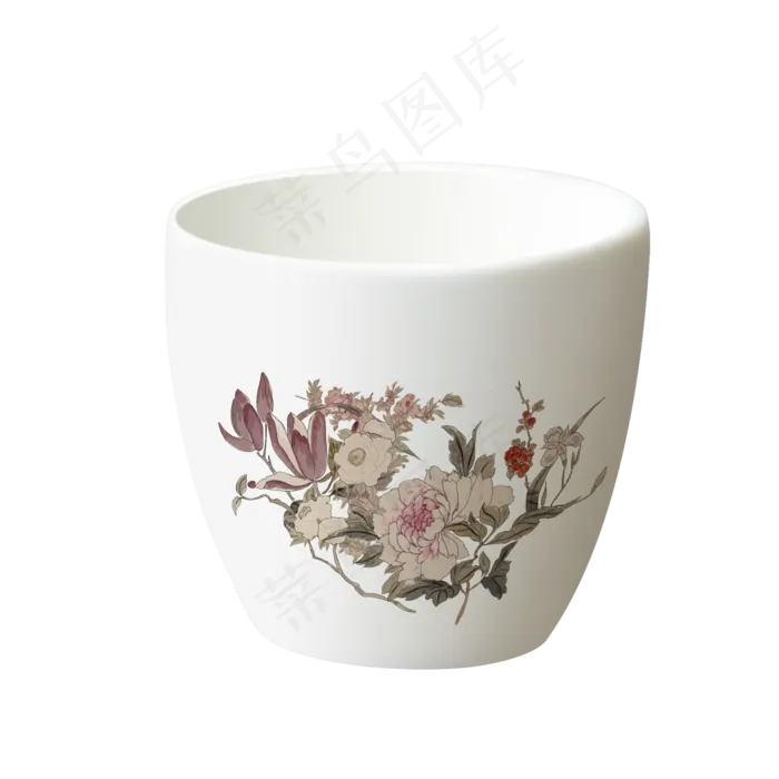 酒杯实物陶瓷花鸟酒杯白色茶杯,免抠元素(2000X2000(DPI:300))psd模版下载