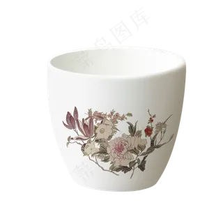 酒杯实物陶瓷花鸟酒杯白色茶杯,免抠元素