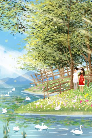 五月你好情侣出外旅行风景图