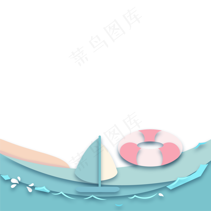 夏日沙滩海浪剪纸