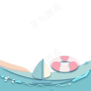 夏日沙滩海浪剪纸